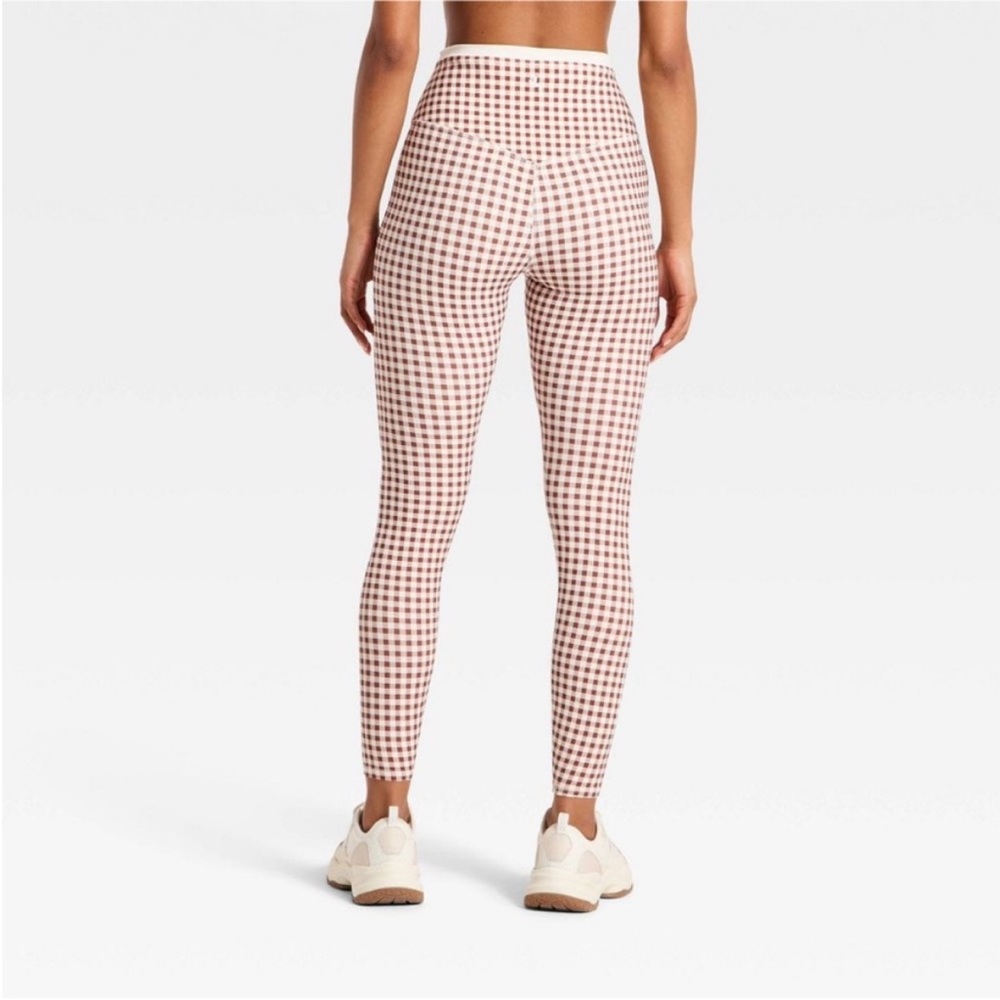 NWT Women's High-Rise Piped 7/8 Leggings - JoyLab Brown Gingham - Picture 3 of 3